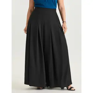 BLOOMCHIC Women's Plus Size Elegant Classic Pleated Wide-Leg Polyester Pants - Smooth Lady Garment, Size M-6X 2026 Summer Vibes Swimweek
