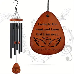 Wooden Memorial Wind Chime with Wing & Letter Pattern Pendant, 1 Count Sympathetic Outdoor Decoration, Hanging Decor for Home Garden, Gift for Friend & Family, Ornaments