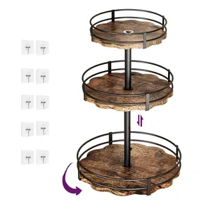 Heavy-Duty 3-Tier Lazy Susan Organizer, Adjustable to Different Heights, Upgraded Thickened Wooden Board, Countertop Spice Rack, Suitable for Seasoning Organizer, Kitchen Organization