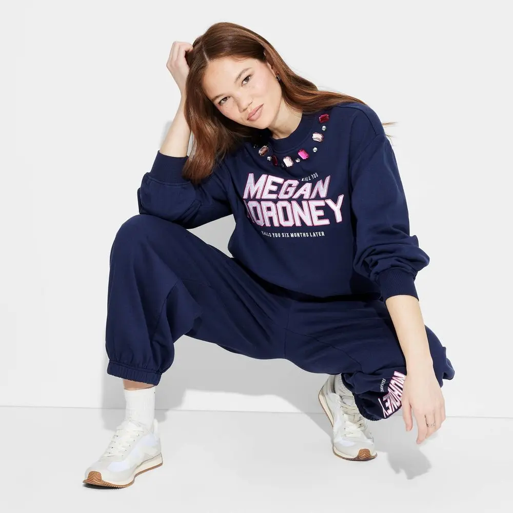 Women's Megan Moroney Glam Jeweled Fleece Graphic Crew Neck Sweatshirt - Casual, Trendy Sweatshirts, Regular Cut