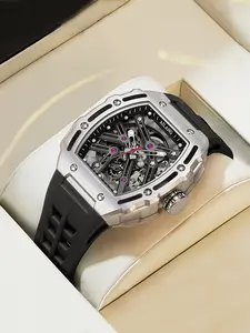Ailang Men's Watch Barrel-Shaped Dial Waterproof Skeleton Luminous Tourbillon Fashionable Personalized Automatic Mechanical Wristwatch, Fashion Mechanical Watches, Statement Mechanical Watches