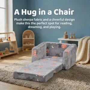 Gray Pumpkin Pattern Kids Sofa Chair, Machine Washable Toddler Armchair for Boys Bedroom | Perfect Size for Kids, Cozy Story Time Chair - Toddler Room Must Have