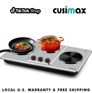 CUSIMAX Triple Electric Hot Plate Induction Cooktop Countertop, 7-in Ceramic Glass 3-Burner Commercial Stoves, Infrared Triple Burner with 11-Level Temperature Setting, Kitchen Cooking Gadget, Three-Burner Commercial Stoves