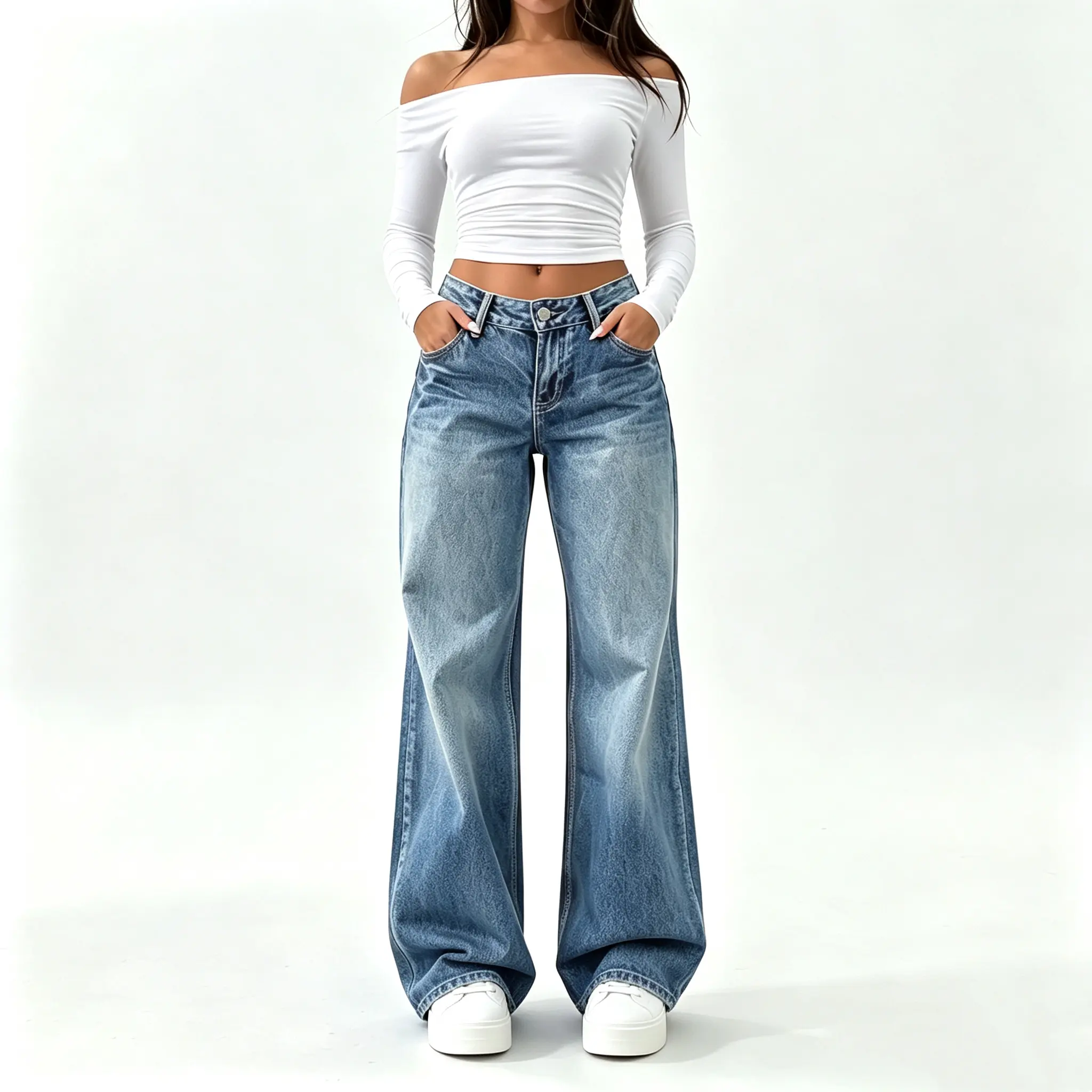 Wide Leg Jeans for Women - Loose Microelastic Boyfriend Denim Pants Comfortable and Stylish Denim Trousers with Pockets and Classic Fit