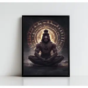 Hanuman Art, Hanuman Meditating, Lord Hanuman, Jai Bajarang Bali, Hanuman Art, Hindu God, Hindu God Wall Art, Digital Print of Hanuman24x36inch(60x90cm) Unframe Canvas Poster Decor Room Religious Ornaments Decoration Photo