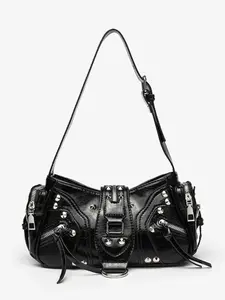 Women's Oil Wax Leather Patchwork Colorblock Underarm Bag, Simple Versatile Commuter Motorcycle Shoulder Crossbody Bag, Fashionable Daily Crossbody