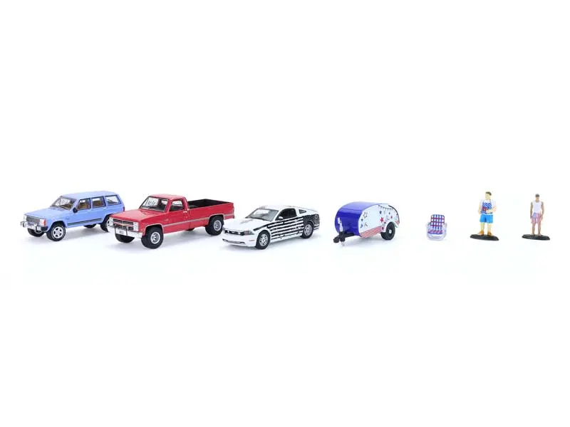 Greenlight 58058 1/64 Scale Diecast Toy Model Multi-Car Set, New Summer Cookout Scene Diorama, Collectibles for Model Cars Enthusiasts, Ages 14+, Die-Cast Diecast Toys