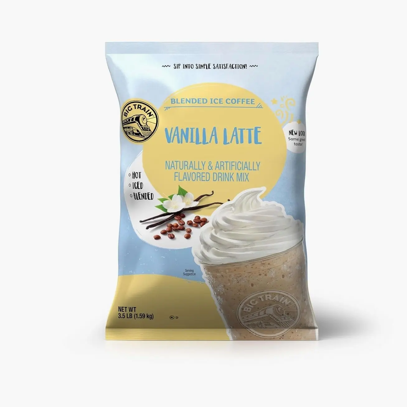 Big Train Blended Ice Coffee, Vanilla Latte, 3.5 Pound, Powdered Instant Coffee Drink Mix, Serve Hot or Cold, Makes Blended Frappe Drinks