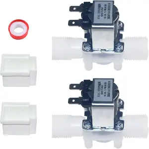 2 Pcs Electric Solenoid Valve DC12V 1/2 Inch Thread Plastic Water Inlet Flow Switch N/C Normally Closed 0.02 to 0.8mpa