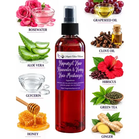 Rapunzel Hair Rosewater & Honey Moisturizer - Organic Haircare, Hydrating & Nourishing, Floral Blend for Soft & Manageable Hair Moisture Hydrate
