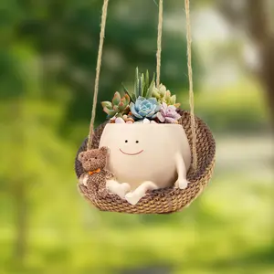 Cute Hanging Swinging Succulent Flowerpot, Paired With Little Bear - Hanging Flowerpot for Indoor and Outdoor Decoration, Unique Plant Flowerpot for Home/Yard/Garden, Perfect Gift for Plant Enthusiasts