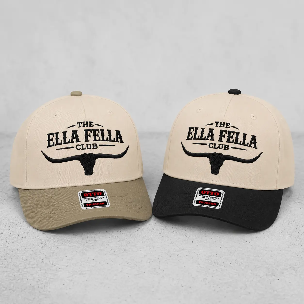The Ella Fella Club Embroidered Cap, Longhorn Western Cowboy Hat, Ranch Club Statement Trucker Cap, Country Gift for Men