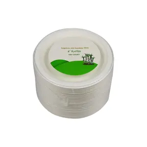 6 inch Small Compostable Dessert Plates,100 Count Heavyduty Sugarcane/Bagasse and Bamboo Fibre Biodegradable Disposable Paper Plate