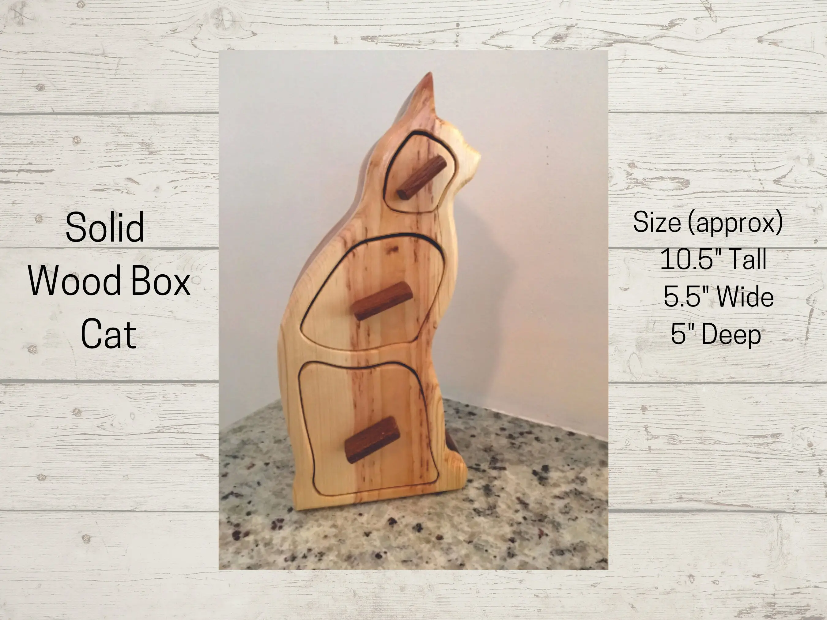 Solid Wood Box w/Drawers - Cat Shaped, Jewelry Box, Handcrafted, Custom Box, Personalized Box, Handmade, Home Decor, Engraved, Stash Box