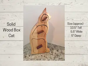 Solid Wood Box w/Drawers - Cat Shaped, Jewelry Box, Handcrafted, Custom Box, Personalized Box, Handmade, Home Decor, Engraved, Stash Box