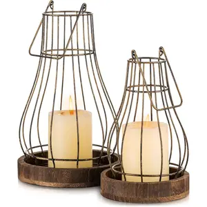 Lantern Farmhouse Home Decor - Rustic Candle Holders Decorative Lanterns for Candle Living Room Kitchen Dining Coffee Table Fireplace Mantle Outdoor