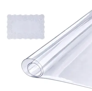 Clear Table Cover Protector, Rectangle/Round Table Cover, 1.5 mm Thick PVC Plastic Tablecloth, Waterproof Desktop Protector for Writing Desk, Kids Crafts, Coffee Table, Dining Room Table