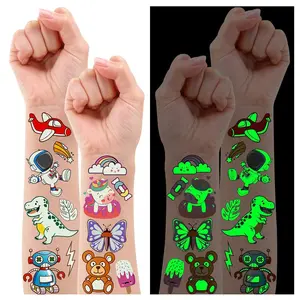 380 Styles (30 Sheets) Luminous Tattoos for Kids, Mixed Styles Temporary Tattoos Stickers with Mermaid/Dinosaur/Space/Pirate for Boys and Girls, Glow Party Supplies