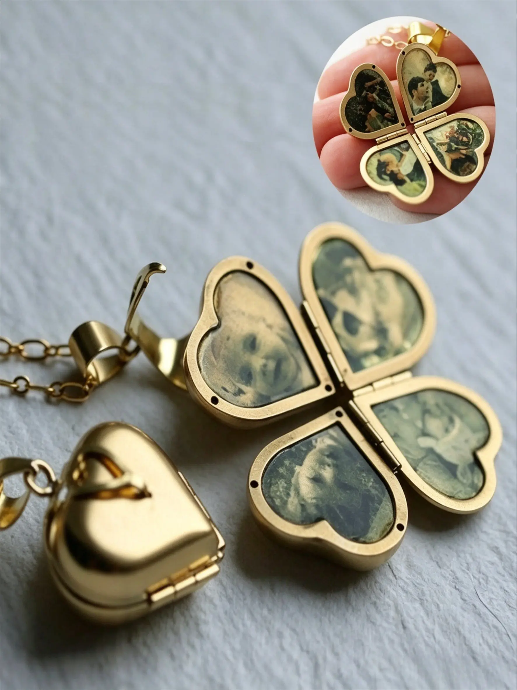 Vintage Heart Alloy Necklace, Foldable Multi-Layer Photo Pendant, Unisex Fashion Jewelry for Family Festivals Parties Gifts, Heart Shape Pendant