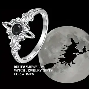 Women's Non-Natural Crystal Black Zirconia Ring - Celtic Knot, Witch Decor Accent - Jewelry Accessory unique
