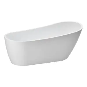 Acrylic Freestanding Bathtub, 67-Inch Contemporary Soaking White Tub With Brushed Nickel Overflow And Drain, Elegant Oval-Shape Standalone Soaker Tub For Modern Bathroom Or Remodel Project