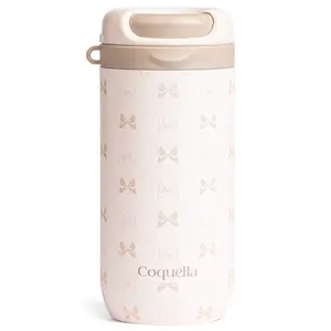 Coquella Matinelle 15 oz Stainless Steel Coffee Tumbler with Twist-Open Lid,Insulated Travel Mug for Iced Coffee Cold Brew and Warm Beverages, BPA-Free, Cup Holder Friendly, Bow Charm, Bow Cream