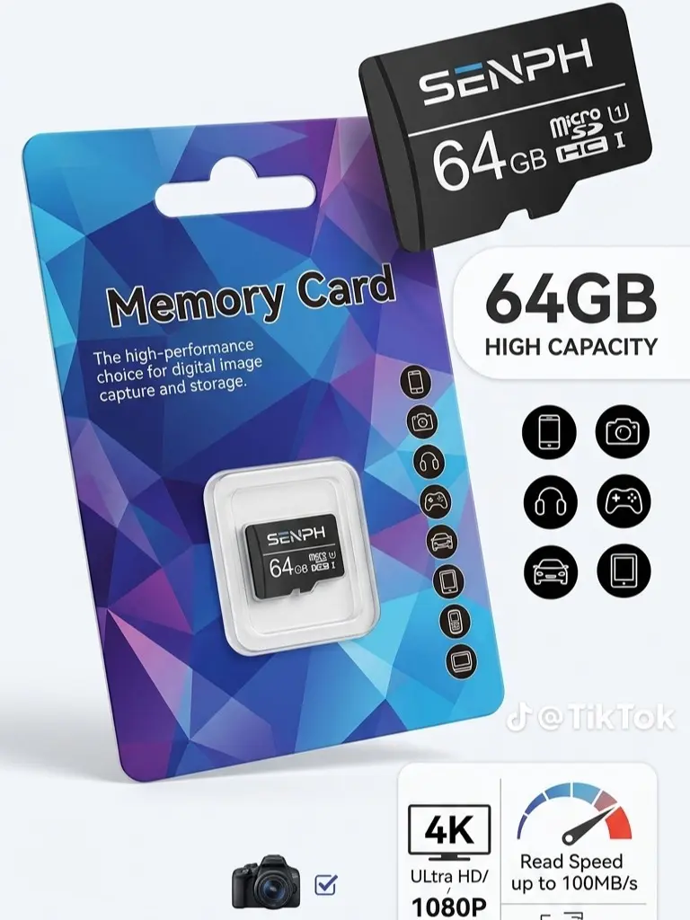 64GB Micro SD Card, High Speed MicroSDXC Memory Card, Class 10 UHS-I TF Card for Security Camera, Dash Cam, Digital Camera, Smartphone, Tablet and Laptop