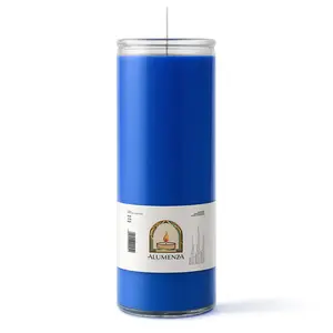 Blue Glass Pillar Candle - 90 Hour Long Burn | Vela Azul