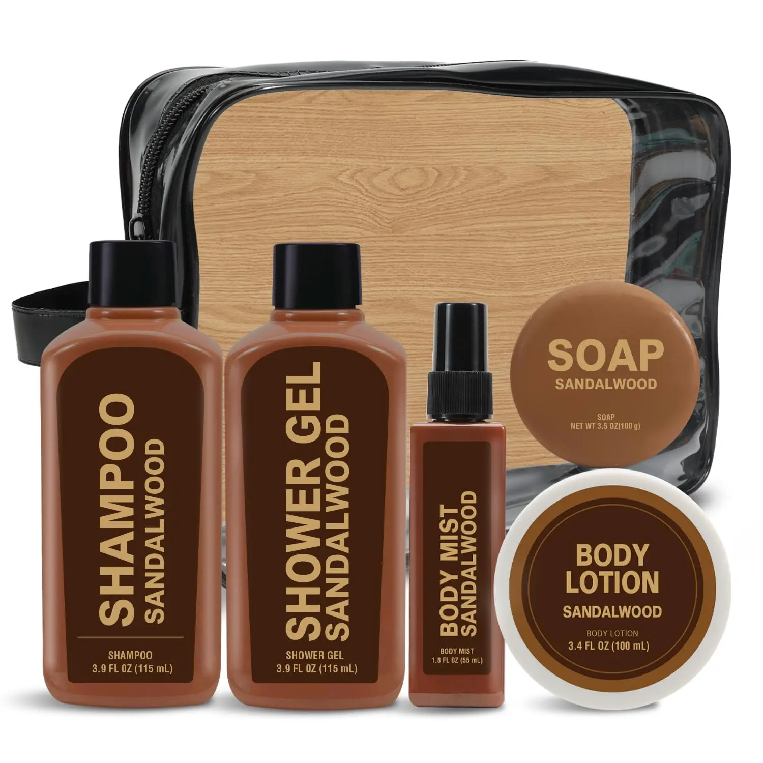 Gifts for Men 6pcs Sandalwood Gift Set Travel Size Toiletry with Shampoo, Shower Gel, Soap, Body Lotion, Mens Gifts Birthday Anniversary Gift Sets for Men, Christmas Self Care Fathers Day Gift