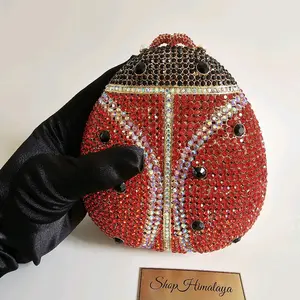 Dazzling Ladybug Rhinestone Clutch Purse, Crystal Metal Evening Bag with Chain Shop Himalaya