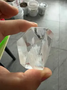 1pc of Clear Quartz Crystal, Featuring a Large, Faceted Freeform Design with Smooth Spherical Facets And Natural Inclusions. This Genuine Stone Serves As a Decorative Ornament Suitable for Home Or Office Decor