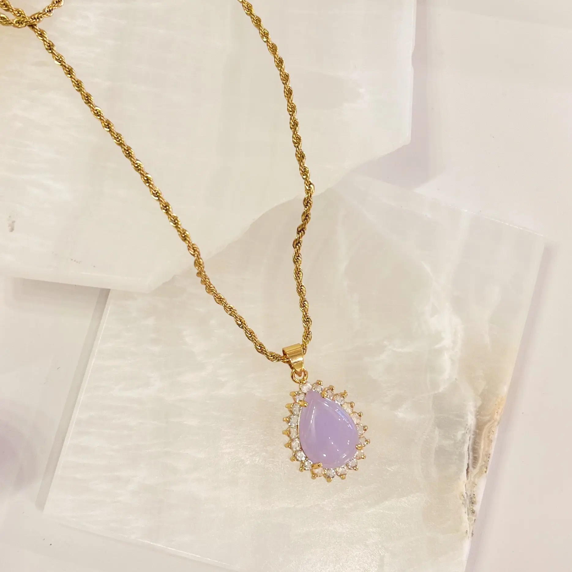 CRYSTAL TEARDROP LAVENDER JADE necklace