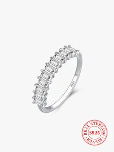S925 Sterling Silver Fashion Emerald Cut Rectangle AAAAA Zircon Ring, Luxury Wedding Engagement Fine Jewelry for Women, Trendy All-match & Exquisite Jewelry for Gift