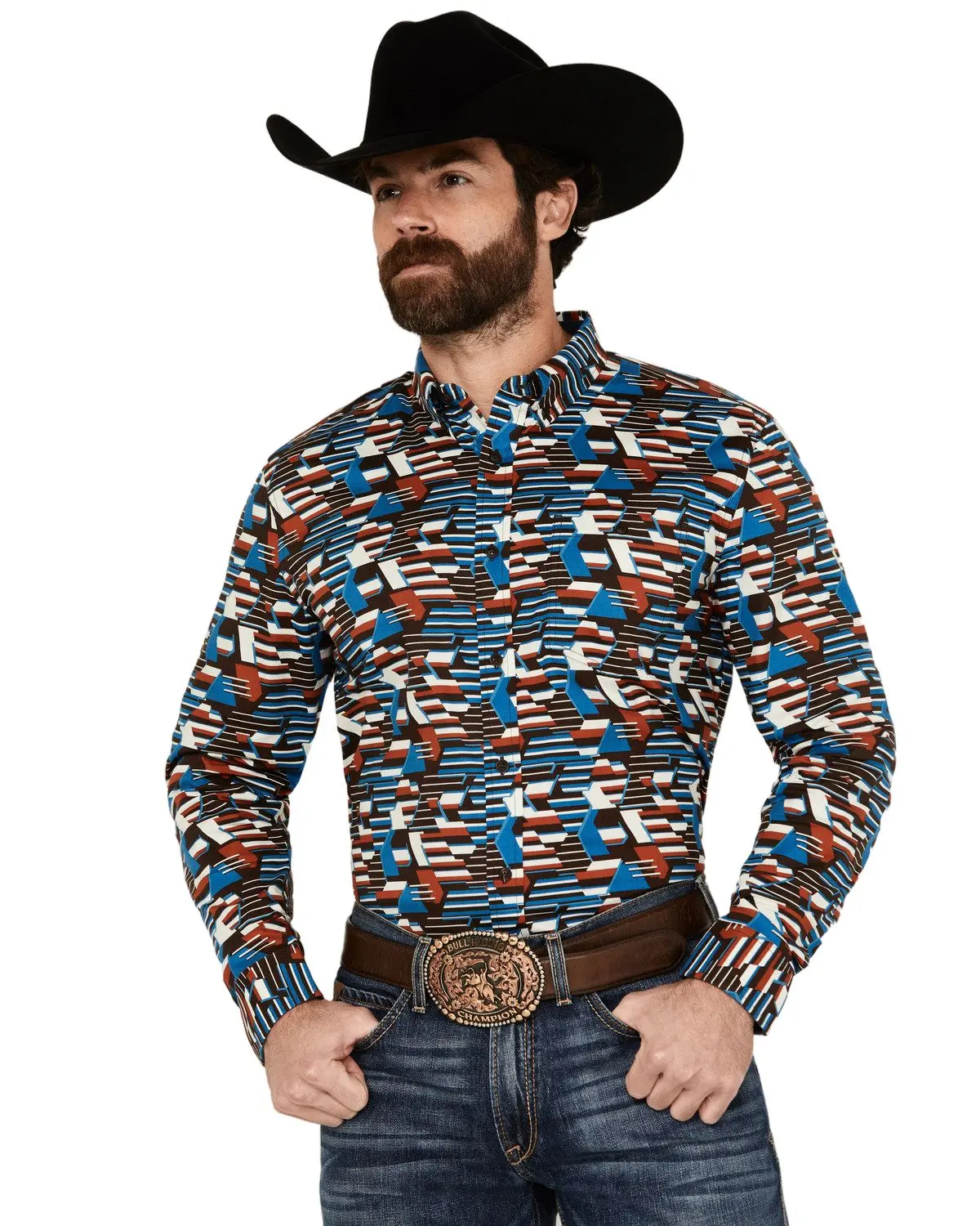 Rank 45 Men's 45&Reg; Men'S Yaak Abstract Geo Print Long Sleeve Button-Down - Rmsp24w83-Chbn