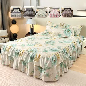 2/3pcs Bed Skirt Fitted Sheet Set, 38cm/14.96" Drop for Under-Bed Storage Coverage, Elastic Secure Fit Non-Slip, Soft & Breathable Fabric, Includes Pillowcases, Ideal for Home, Apartment & Dorm