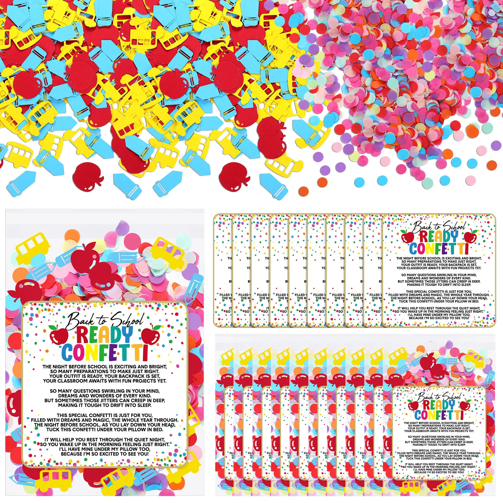 24/36 Sets Back to School Ready Confetti Celebration Kit with Cards and Packing Confetti First Day of School Teacher Appreciation Gifts for Kids Students Teachers Classroom Party Favors Decorations