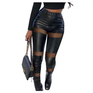 Women's New Elastic Slim Fit  Leather Pants Leggings Black Chic Fashionable Winter Style Trendy Comfortable Womenswear Bottom