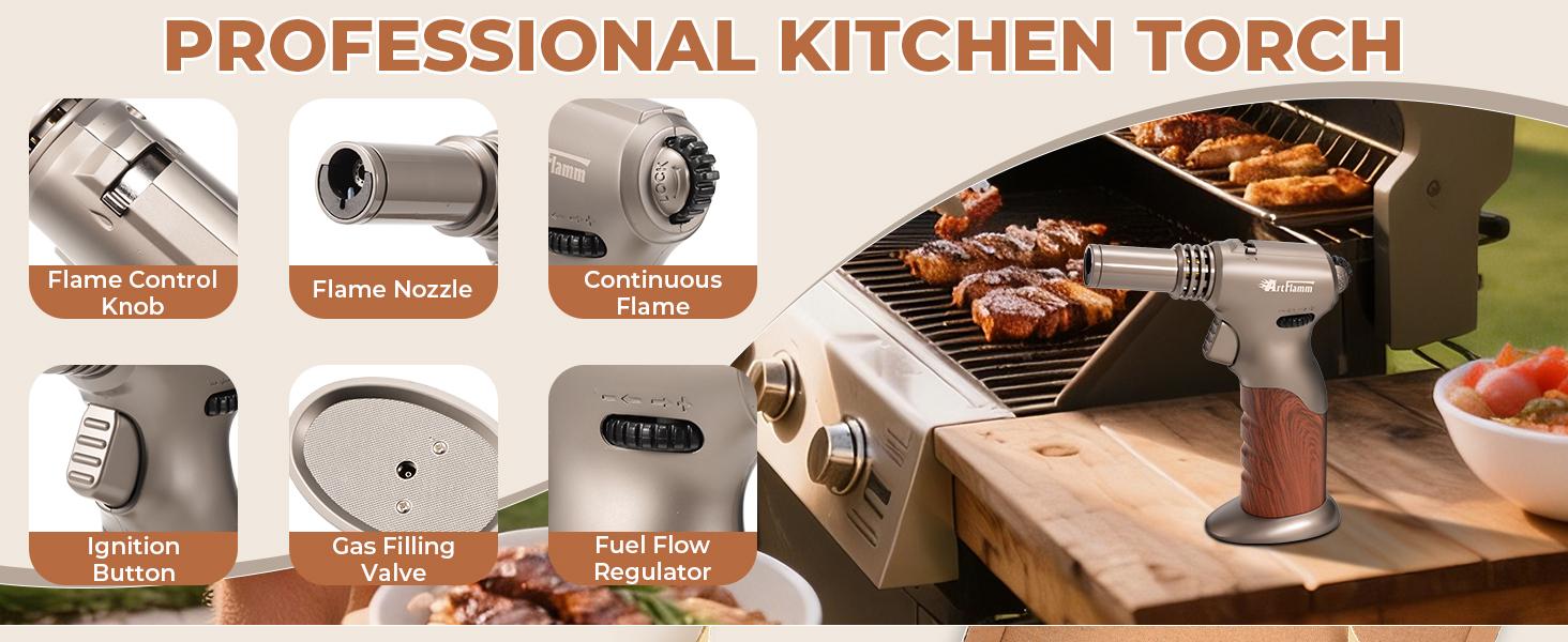 ARTFLAMM Dual Flame Butane Torch - Refillable Handheld Blow Torch for Cooking, Soldering, & Resin Art w/Adjustable Flame & Ignition Lock - Kitchen Blow Torch & Luxurious Gift Box