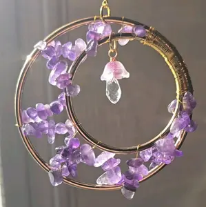 Amethyst Moon Suncatcher with a Violet Crystal Mushroom