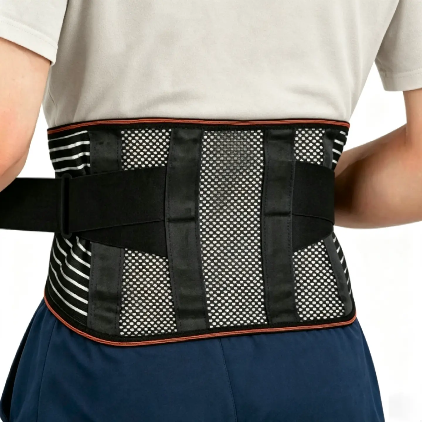 Double Pulley Back Support Belt with 4 Steel Support Bars, Breathable Mesh Adjustable Waist Support Wrap, Ergonomic Design for Men and Women, Comfortable Fit for Office Work, Driving, Gym and Daily Activities