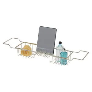 iDesign Everett Adjustable Over Bathtub Caddy in Satin