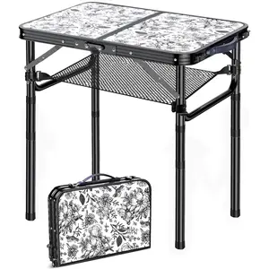Outdoor Side Table, Portable 3 Adjustable Height Small Outdoor Folding Table, Aluminum Foldable Patio Side Tables for Outside Indoor, Plant Stand Coffee End Table for Pool, Porch,Garden, Balcony