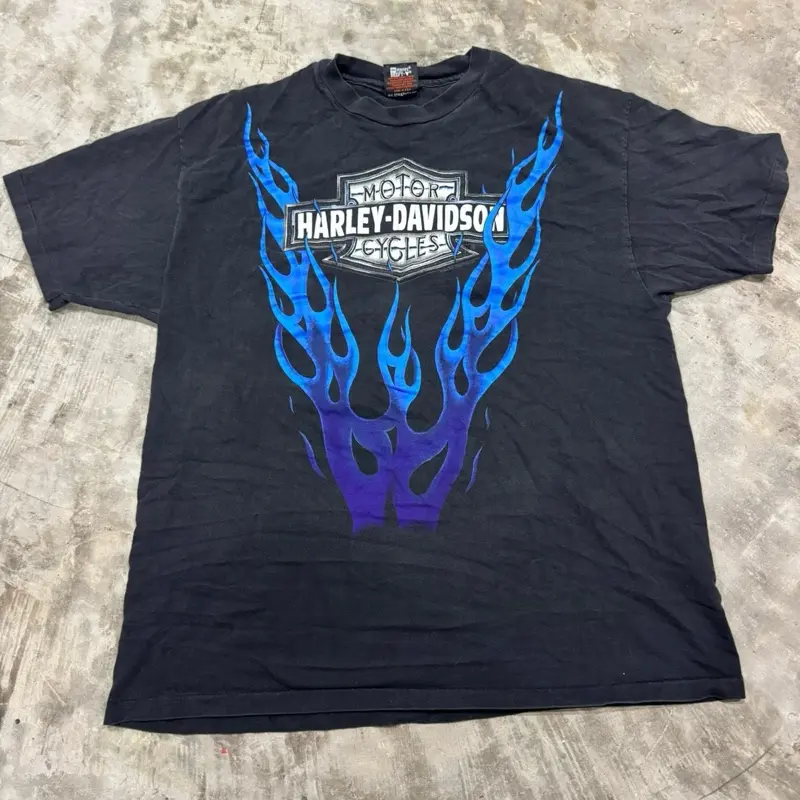 Menswear Casual 90s Vintage Harley Davidson Flame Short-Sleeve Men's Shirt