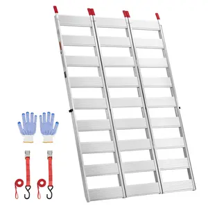 【fathersdaygift】VEVOR Aluminum Trailer Ramps, 76 x 50 in Tri-Folding Truck Ramps with Straps & Non-Slip Rubber Fingers, 1500LBS Capacity ATV Loading Ramps for Pickup Trucks, Motorcycles, Lawn Mowers, Tractors, Carts