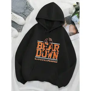 Men's Hoodies Sweatshirts Bear Down Chicago Letter Print Graphic Hoodie Unisex Hoodies Long Sleeve Pocket Pullover, Fall Fashion 2026 Pullover Sweaters Winter Clothes Long Sleeve Drawstring Design Hoody Sweatshirt Autumn Party, Casual Wearers Gift