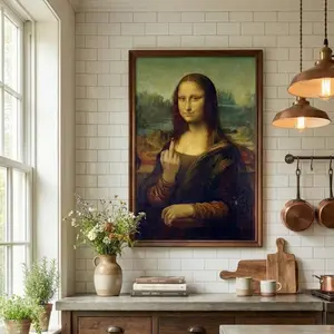 Mona Lisa Middle Finger Art Print Sassy Parody Retro Wall Art Classic Portrait Parody Funny Renaissance Painting Unique Home Decor