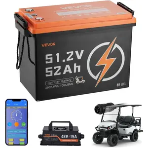 VEVOR 48V (51.2V) 52AH Lithium Golf Cart Battery, with 15A Charger, Lifepo4 Battery Kit, Built - in 100A BMS, 4000 Cycles, 2C Discharge Rate, Bluetooth Mobile APP, for Golf Carts, Trolling MotorsVEVOR Super Brand Day