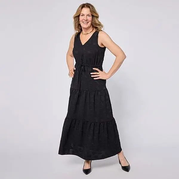 Nina Leonard Tiered V-Neck Dress