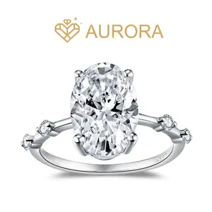 【#37 Fairytale】Oval Full Moissanite main stone and side stone rings  with 925 Sterling Silver Synthetic Moissanite