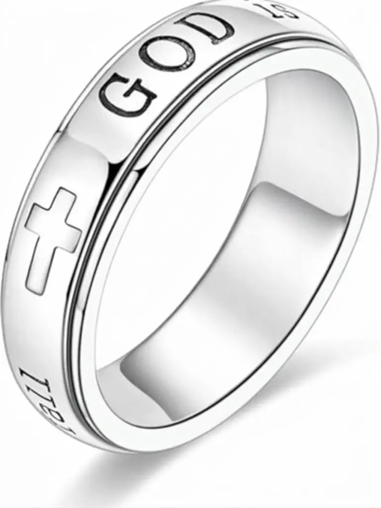 Women’s Spinner Ring – A Christian stress-relief accessory featuring an engraved verse from Psalm 46:5 and a cross motif; designed to help ease anxiety, it serves as an inspirational gift for women, symbolizing resilience and strength.